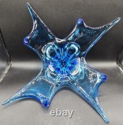 Vintage Hand Blown Cobalt Blue Murano Art Glass Centerpiece Bowl Octopus Squid