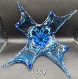 Vintage Hand Blown Cobalt Blue Murano Art Glass Centerpiece Bowl Octopus Squid