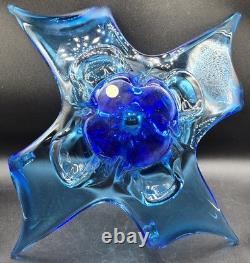 Vintage Hand Blown Cobalt Blue Murano Art Glass Centerpiece Bowl Octopus Squid