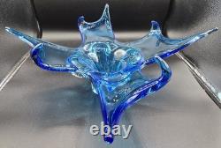Vintage Hand Blown Cobalt Blue Murano Art Glass Centerpiece Bowl Octopus Squid