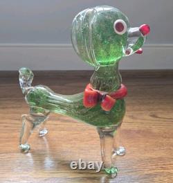 Vintage Hand Blown Glass Dog Figure Murano Style Green Red Gold