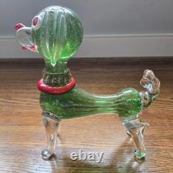 Vintage Hand Blown Glass Dog Figure Murano Style Green Red Gold