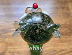 Vintage Hand Blown Glass Dog Figure Murano Style Green Red Gold