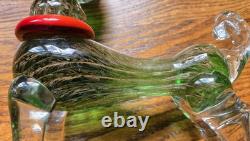 Vintage Hand Blown Glass Dog Figure Murano Style Green Red Gold