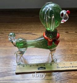 Vintage Hand Blown Glass Dog Figure Murano Style Green Red Gold