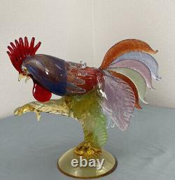 Vintage Hand Blown Glass Large Murano Glass Multi Color Fighting Rooster