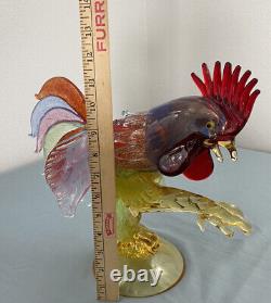 Vintage Hand Blown Glass Large Murano Glass Multi Color Fighting Rooster