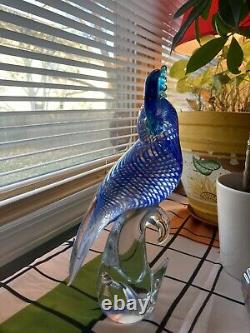 Vintage Hand Blown Glass MURANO Blue COCKATOO Bird Parrot Figurine Italy 11