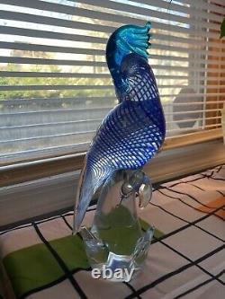 Vintage Hand Blown Glass MURANO Blue COCKATOO Bird Parrot Figurine Italy 11