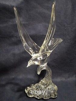 Vintage Hand Blown Glass Venetian Murano Italy Bird Riding Wave Statue Sculpture