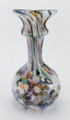 Vintage Hand Blown Italian Murano Millefiori Art Glass Vase 8.75 Tall