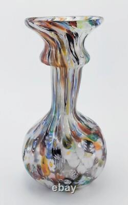 Vintage Hand Blown Italian Murano Millefiori Art Glass Vase 8.75 Tall