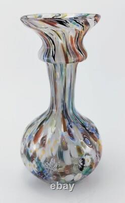 Vintage Hand Blown Italian Murano Millefiori Art Glass Vase 8.75 Tall
