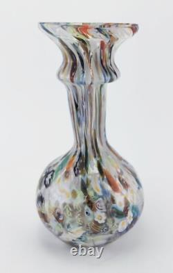 Vintage Hand Blown Italian Murano Millefiori Art Glass Vase 8.75 Tall
