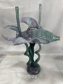 Vintage Hand Blown Italian Murano Zanfirico Art Glass Fish Sculpture Excellent