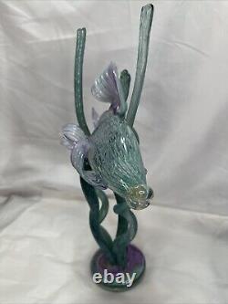 Vintage Hand Blown Italian Murano Zanfirico Art Glass Fish Sculpture Excellent