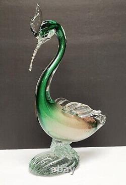 Vintage Hand Blown MURANO Glass Green & Gold Fleck BIRD Figurine 11 1/4 ITALY