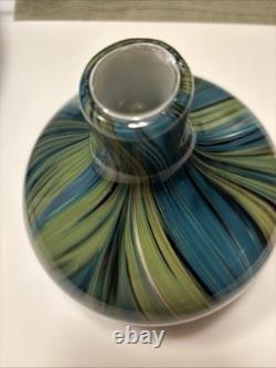 Vintage Hand Blown Mid-Centry Murano Blue Green Black Swirl Vase