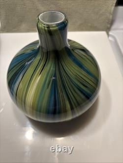 Vintage Hand Blown Mid-Centry Murano Blue Green Black Swirl Vase