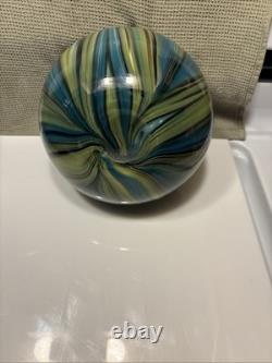 Vintage Hand Blown Mid-Centry Murano Blue Green Black Swirl Vase