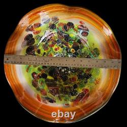 Vintage Hand Blown Millefiory Murano Glass Centerpiece Footed Bowl Vase