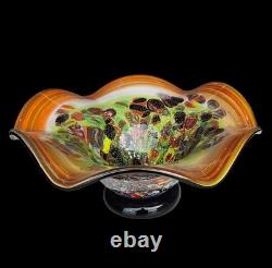 Vintage Hand Blown Millefiory Murano Glass Centerpiece Footed Bowl Vase