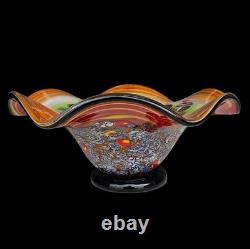 Vintage Hand Blown Millefiory Murano Glass Centerpiece Footed Bowl Vase