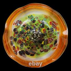 Vintage Hand Blown Millefiory Murano Glass Centerpiece Footed Bowl Vase