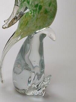 Vintage Hand Blown Murano Art Glass Green Cockatoo