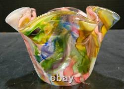 Vintage Hand Blown Murano Fratelli Tutti Fruitti Ribbon Bowl 3.18x5x5 Excel