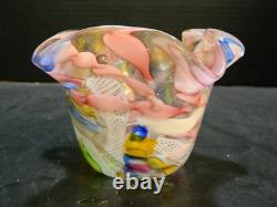 Vintage Hand Blown Murano Fratelli Tutti Fruitti Ribbon Bowl 3.18x5x5 Excel