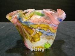 Vintage Hand Blown Murano Fratelli Tutti Fruitti Ribbon Bowl 3.18x5x5 Excel