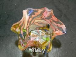 Vintage Hand Blown Murano Fratelli Tutti Fruitti Ribbon Bowl 3.18x5x5 Excel