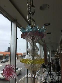 Vintage Hand Blown Murano Glass Chandelier Flowers Leaves