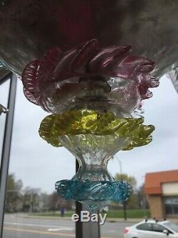 Vintage Hand Blown Murano Glass Chandelier Flowers Leaves