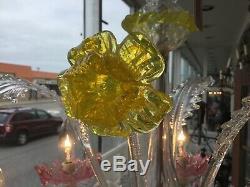 Vintage Hand Blown Murano Glass Chandelier Flowers Leaves