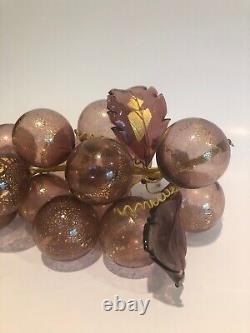 Vintage Hand Blown Murano Glass Grape Cluster With Gold Leaf