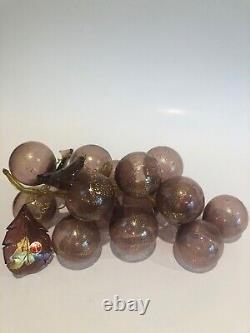 Vintage Hand Blown Murano Glass Grape Cluster With Gold Leaf