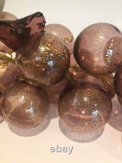 Vintage Hand Blown Murano Glass Grape Cluster With Gold Leaf