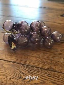 Vintage Hand Blown Murano Glass Grape Cluster With Gold Leaf