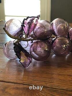 Vintage Hand Blown Murano Glass Grape Cluster With Gold Leaf