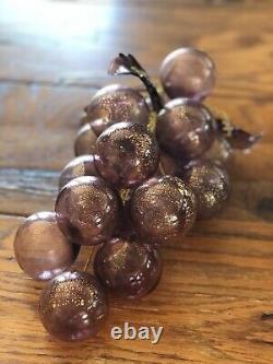 Vintage Hand Blown Murano Glass Grape Cluster With Gold Leaf