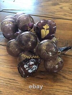 Vintage Hand Blown Murano Glass Grape Cluster With Gold Leaf