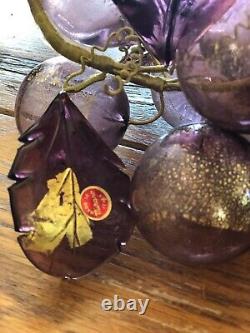 Vintage Hand Blown Murano Glass Grape Cluster With Gold Leaf