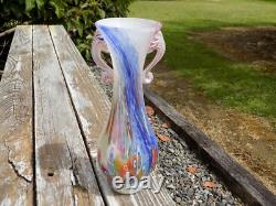 Vintage Hand Blown Murano Glass Millefiori Applied Handle Vase Made in Itay