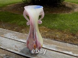 Vintage Hand Blown Murano Glass Millefiori Applied Handle Vase Made in Itay