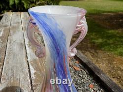 Vintage Hand Blown Murano Glass Millefiori Applied Handle Vase Made in Itay