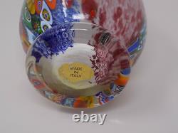 Vintage Hand Blown Murano Glass Millefiori Applied Handle Vase Made in Itay