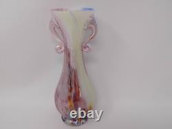 Vintage Hand Blown Murano Glass Millefiori Applied Handle Vase Made in Itay