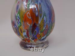 Vintage Hand Blown Murano Glass Millefiori Applied Handle Vase Made in Itay